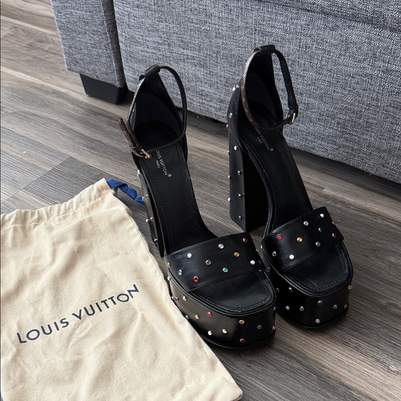 Louis Vuitton Black Platform Sandals with Multicolor Studs - Picture 1 of 5